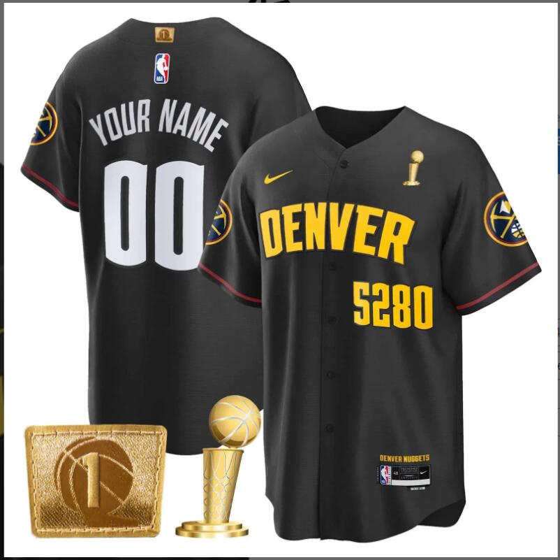 Men Denver Nuggets #1 Time Champions Patch Baseball Custom black NBA 2024 Jersey->customized nfl jersey->Custom Jersey